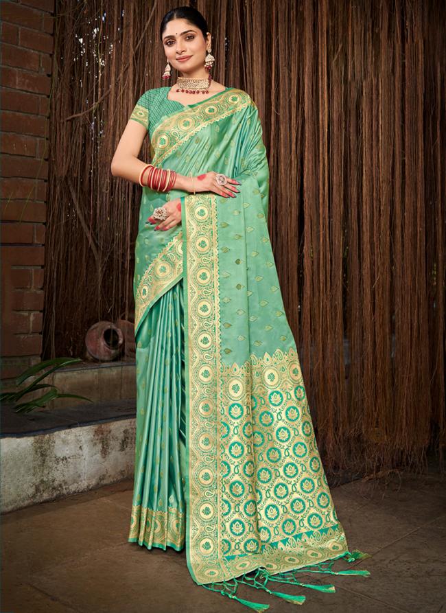 Satin Silk Pista Green Traditional Wear Weaving Saree